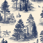 Fir Forest Toile Christmas table runner print in navy on ivory