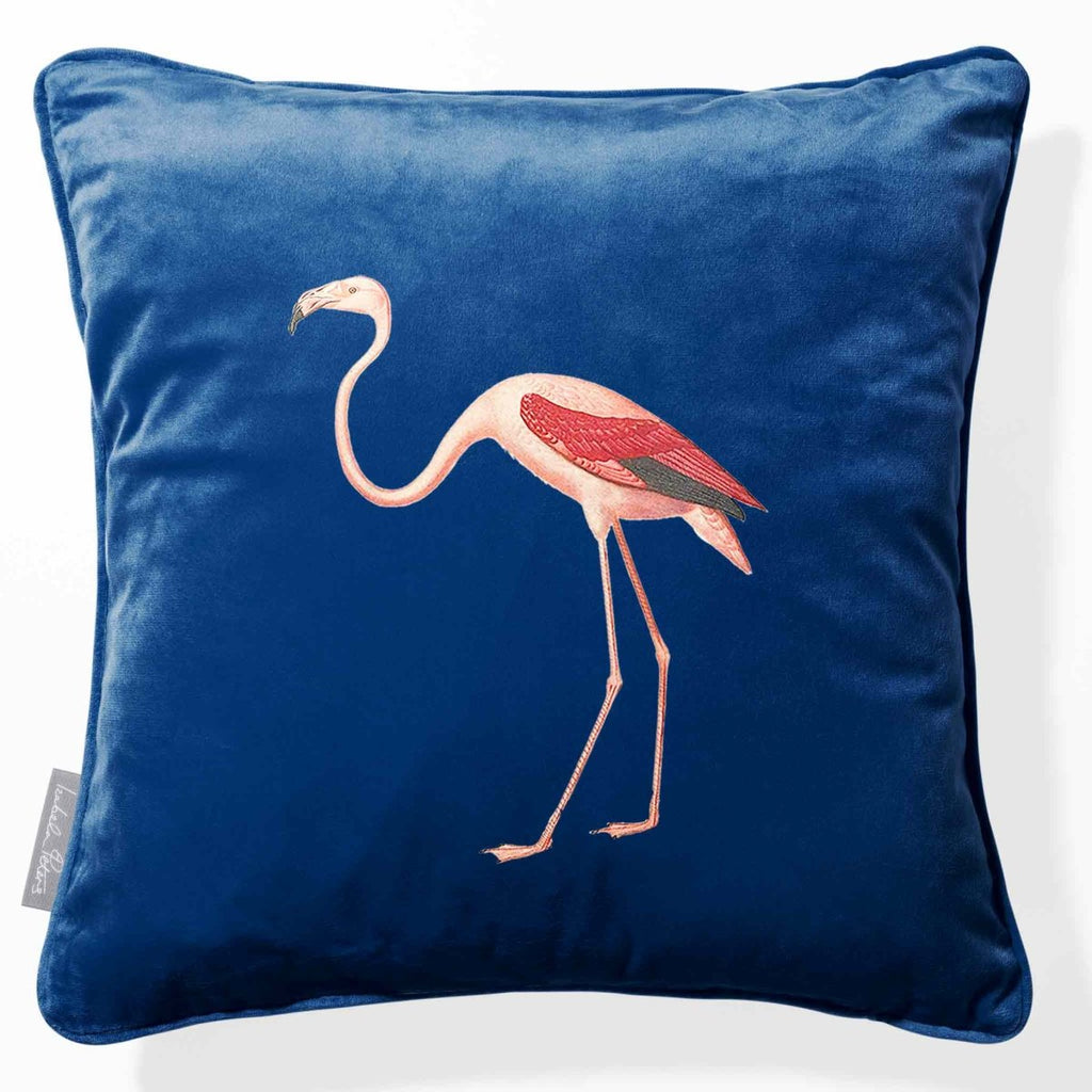 Flamingo | Sustainable Velvet Cushion - Estate Blue 40 x 40 cm Piped by Izabela Peters