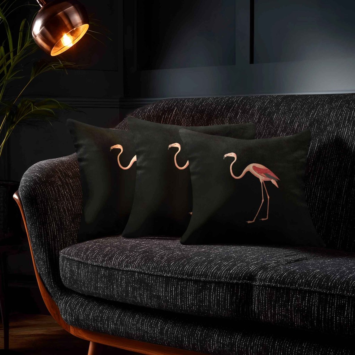 Flamingo | Sustainable Velvet Cushion - Charcoal 40 x 40 cm Piped by Izabela Peters
