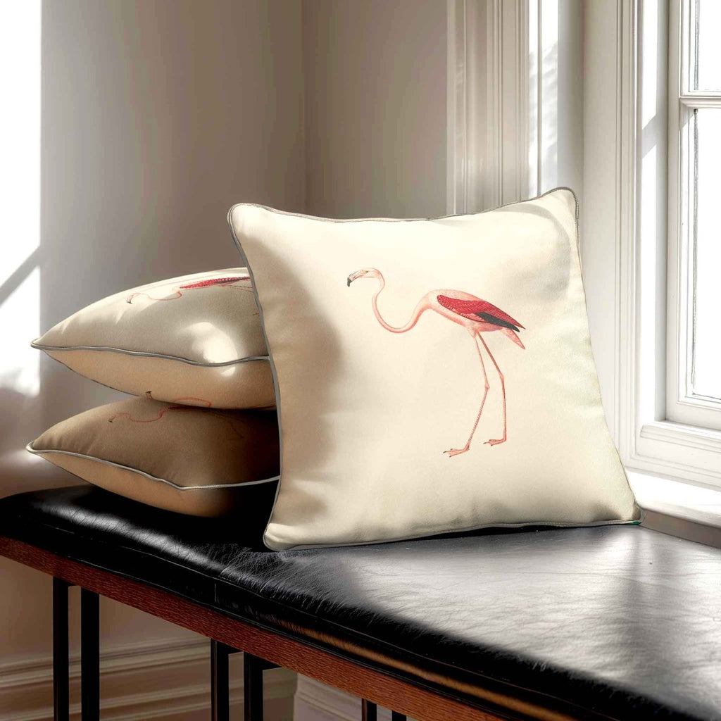 Flamingo | Sustainable Velvet Cushion - Ivory Cream 40 x 40 cm Piped by Izabela Peters