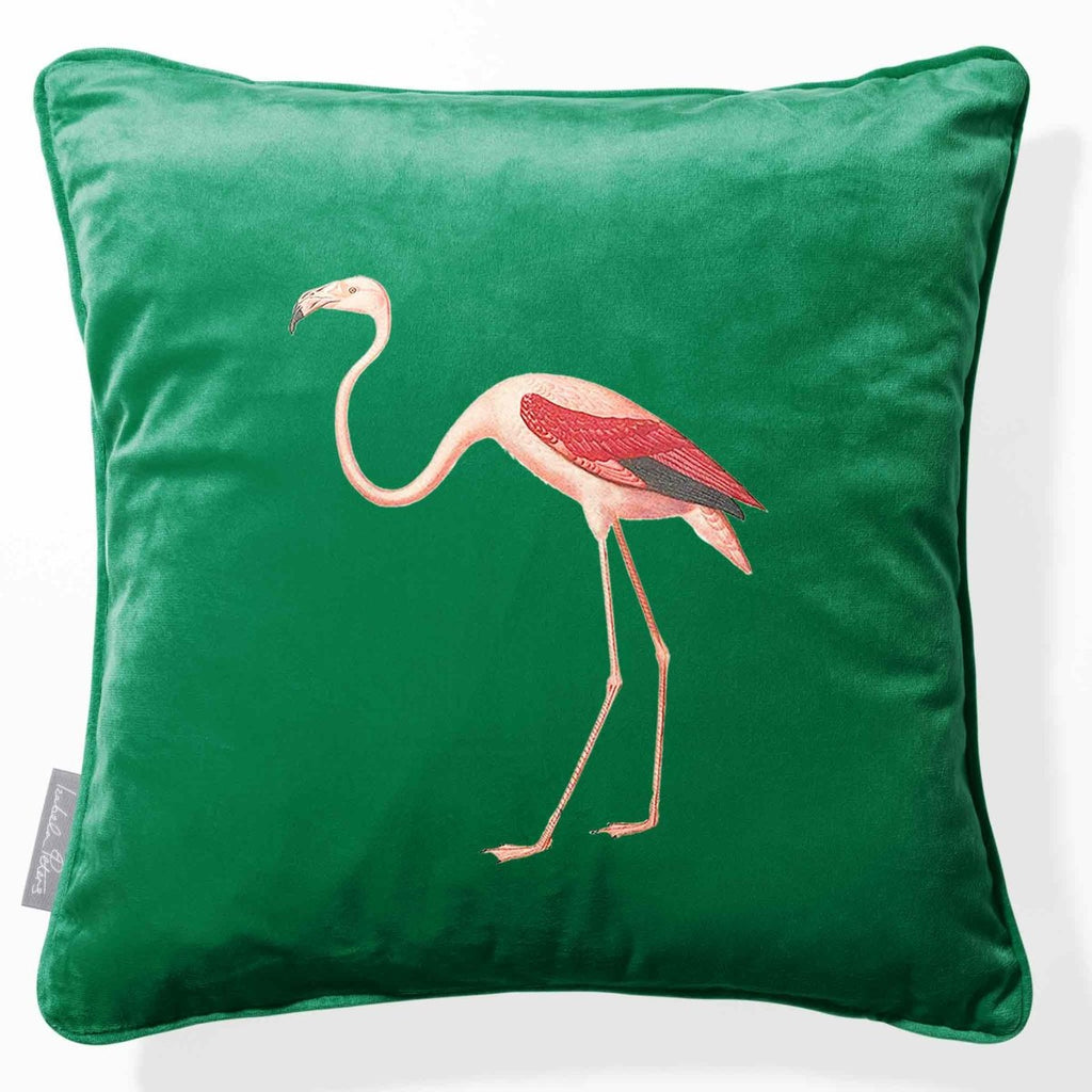 Flamingo | Sustainable Velvet Cushion - Emerald Green 40 x 40 cm Piped by Izabela Peters