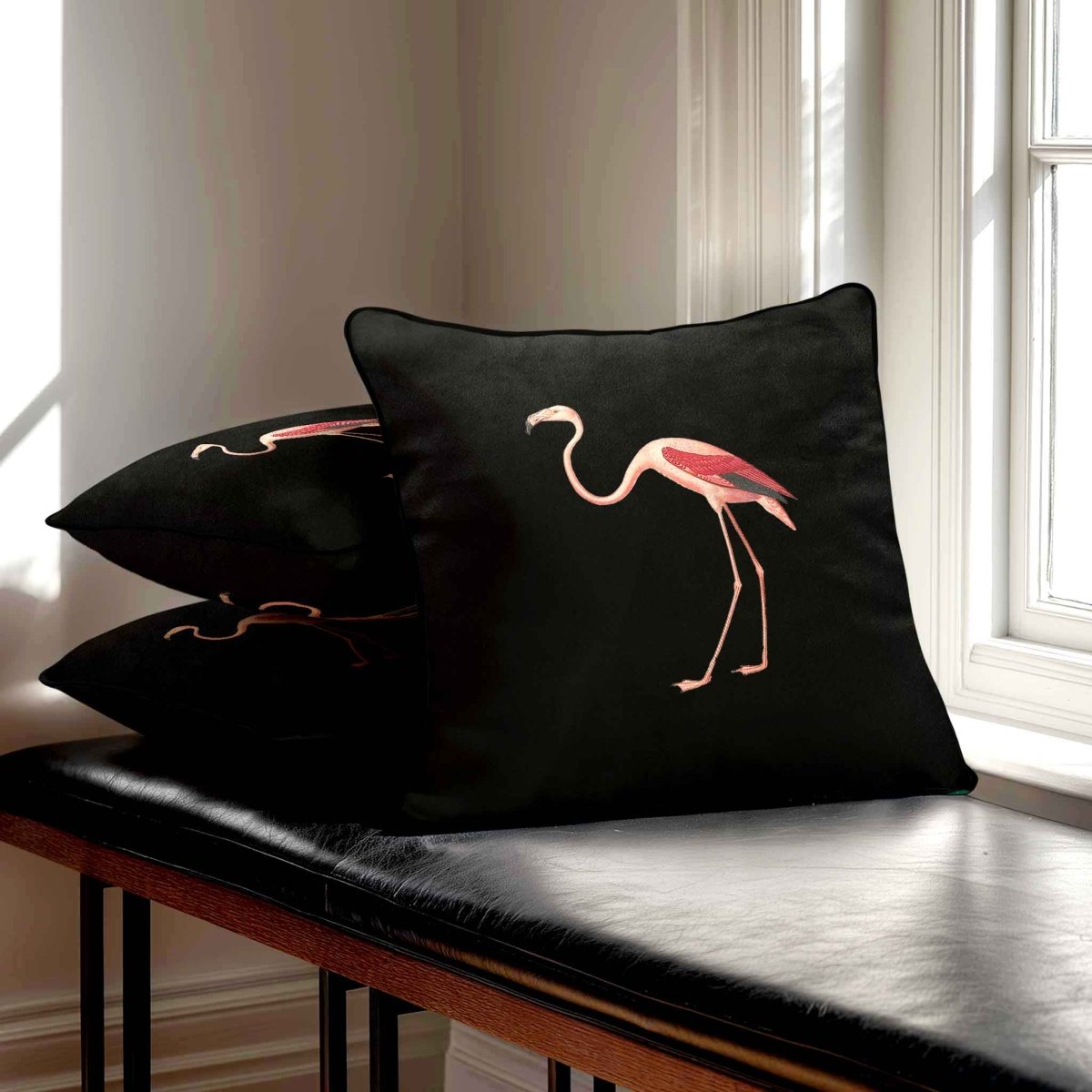 Flamingo | Sustainable Velvet Cushion - Charcoal 40 x 40 cm Piped by Izabela Peters