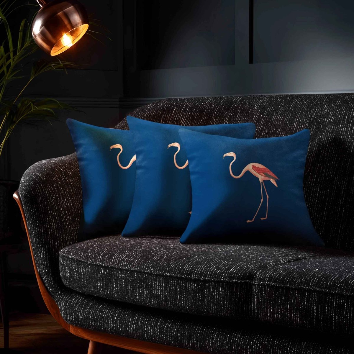 Flamingo | Sustainable Velvet Cushion - Estate Blue 40 x 40 cm Standard by Izabela Peters