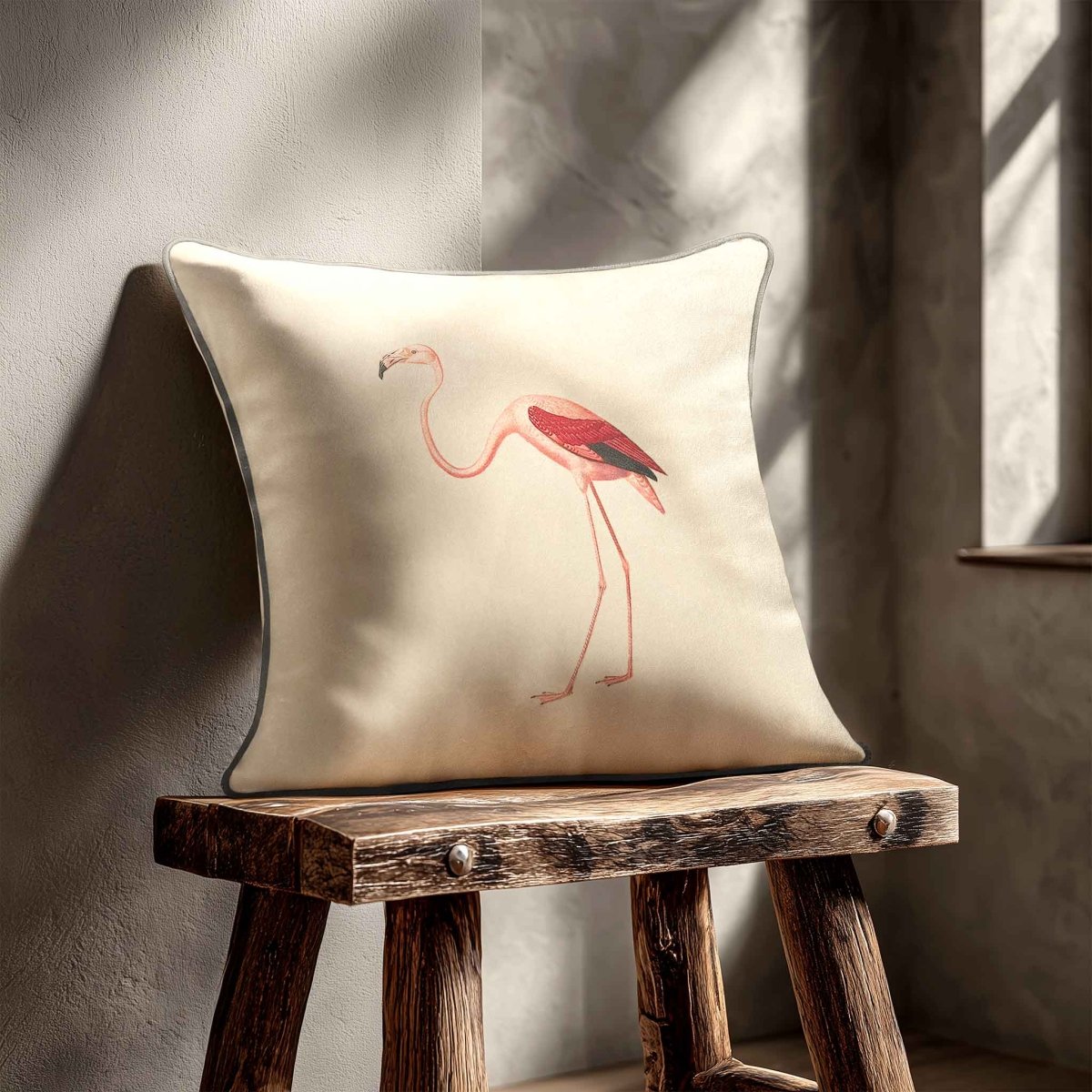 Flamingo | Sustainable Velvet Cushion - Ivory Cream 40 x 40 cm Piped by Izabela Peters