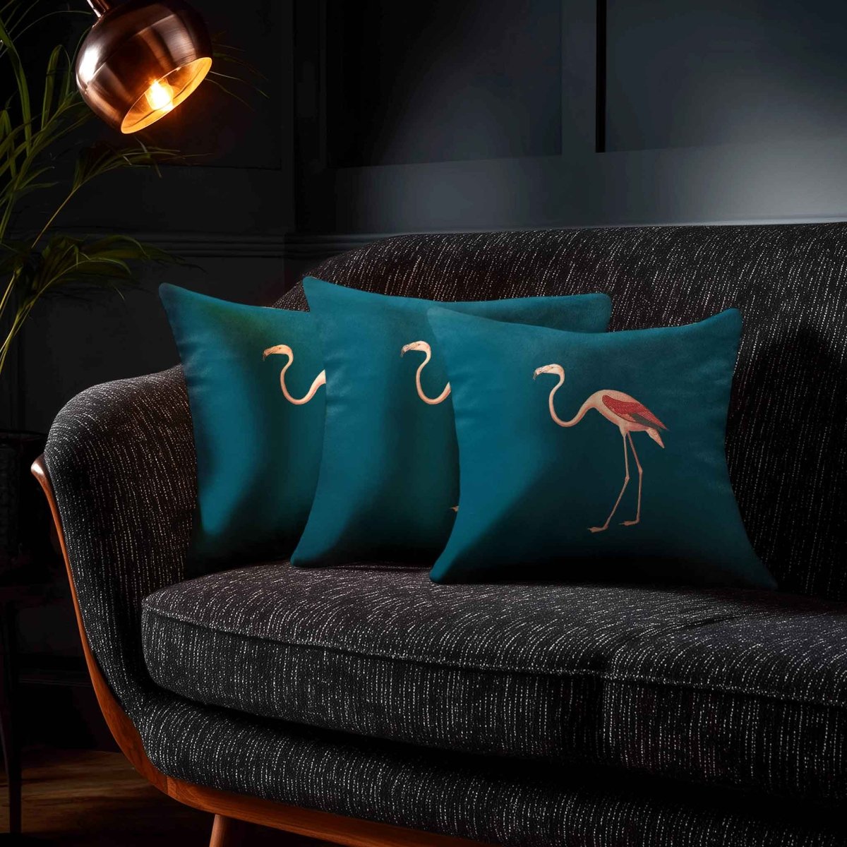 Flamingo | Sustainable Velvet Cushion - Teal 40 x 40 cm Standard by Izabela Peters