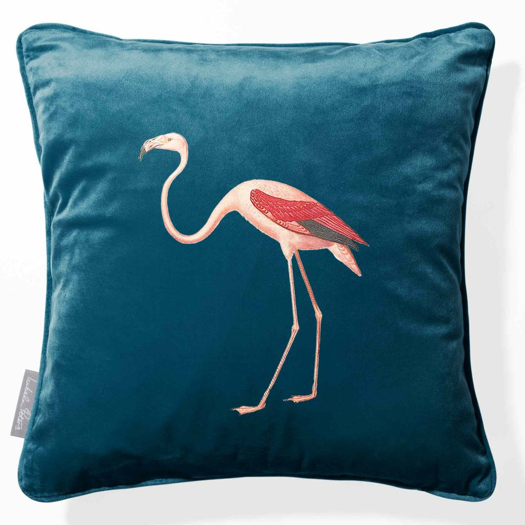 Flamingo | Sustainable Velvet Cushion - Teal 40 x 40 cm Piped by Izabela Peters