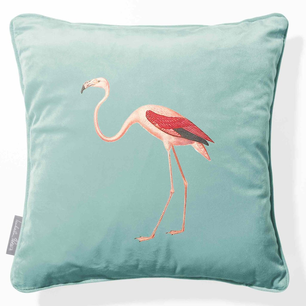 Flamingo | Sustainable Velvet Cushion - Blue Surf 40 x 40 cm Piped by Izabela Peters