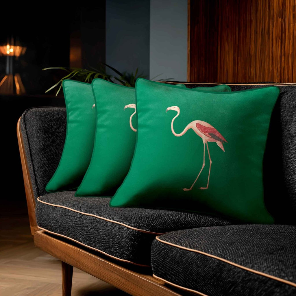 Flamingo | Sustainable Velvet Cushion - Emerald Green 40 x 40 cm Standard by Izabela Peters