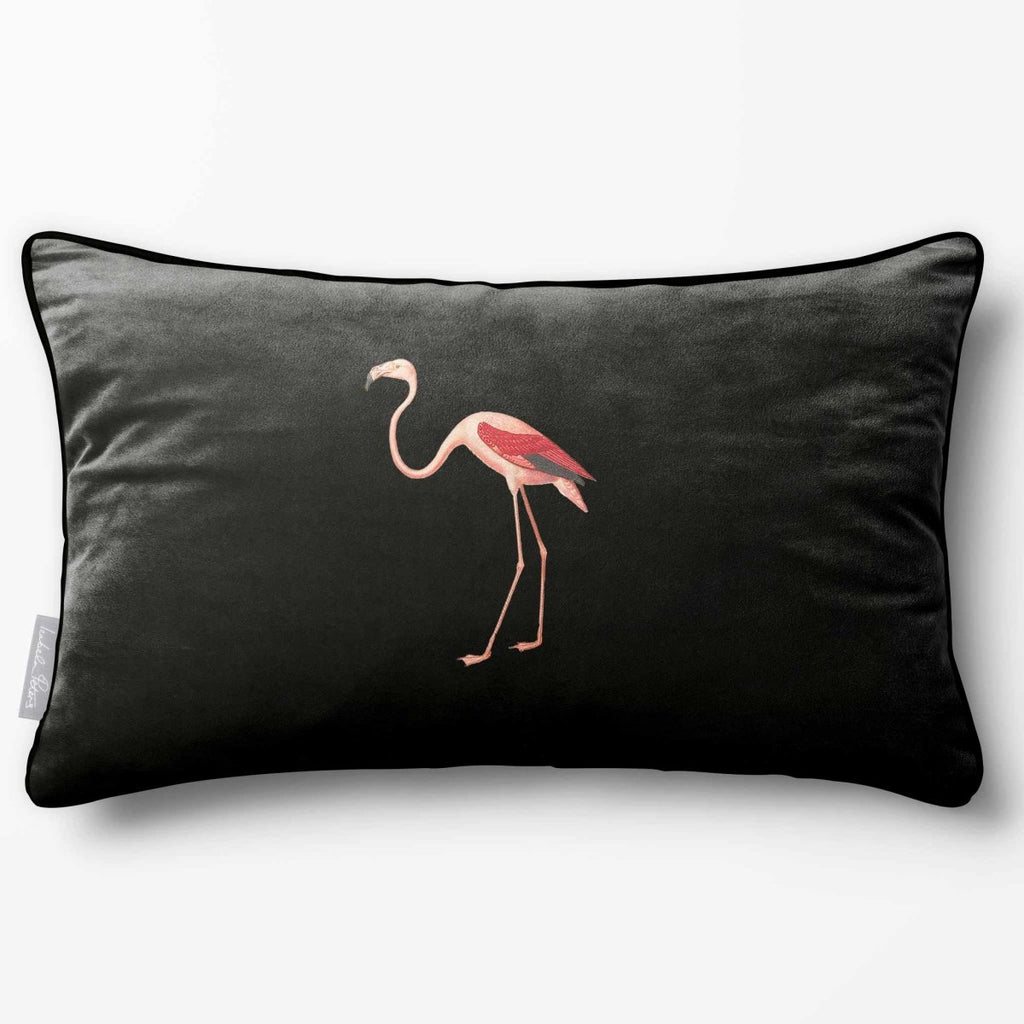 Flamingo | Sustainable Velvet Rectangle Cushion - Charcoal 50 x 30 cm Piped by Izabela Peters