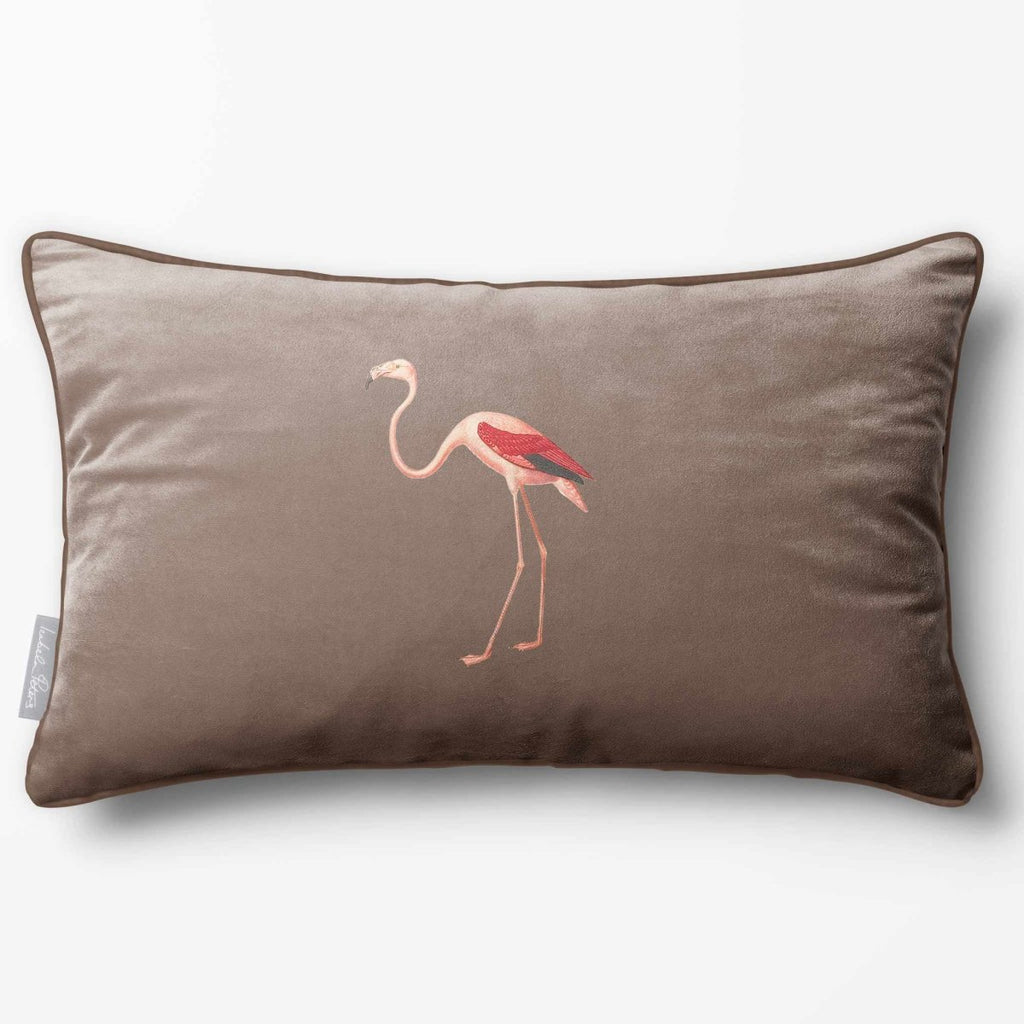 Flamingo | Sustainable Velvet Rectangle Cushion - Dovedale Stone 50 x 30 cm Piped by Izabela Peters