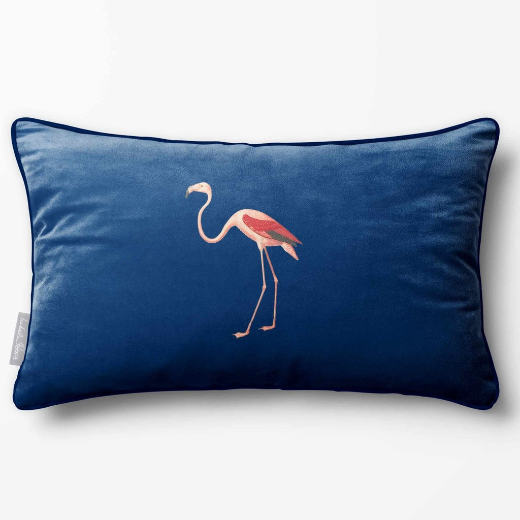 Flamingo | Sustainable Velvet Rectangle Cushion - Estate Blue 50 x 30 cm Piped by Izabela Peters