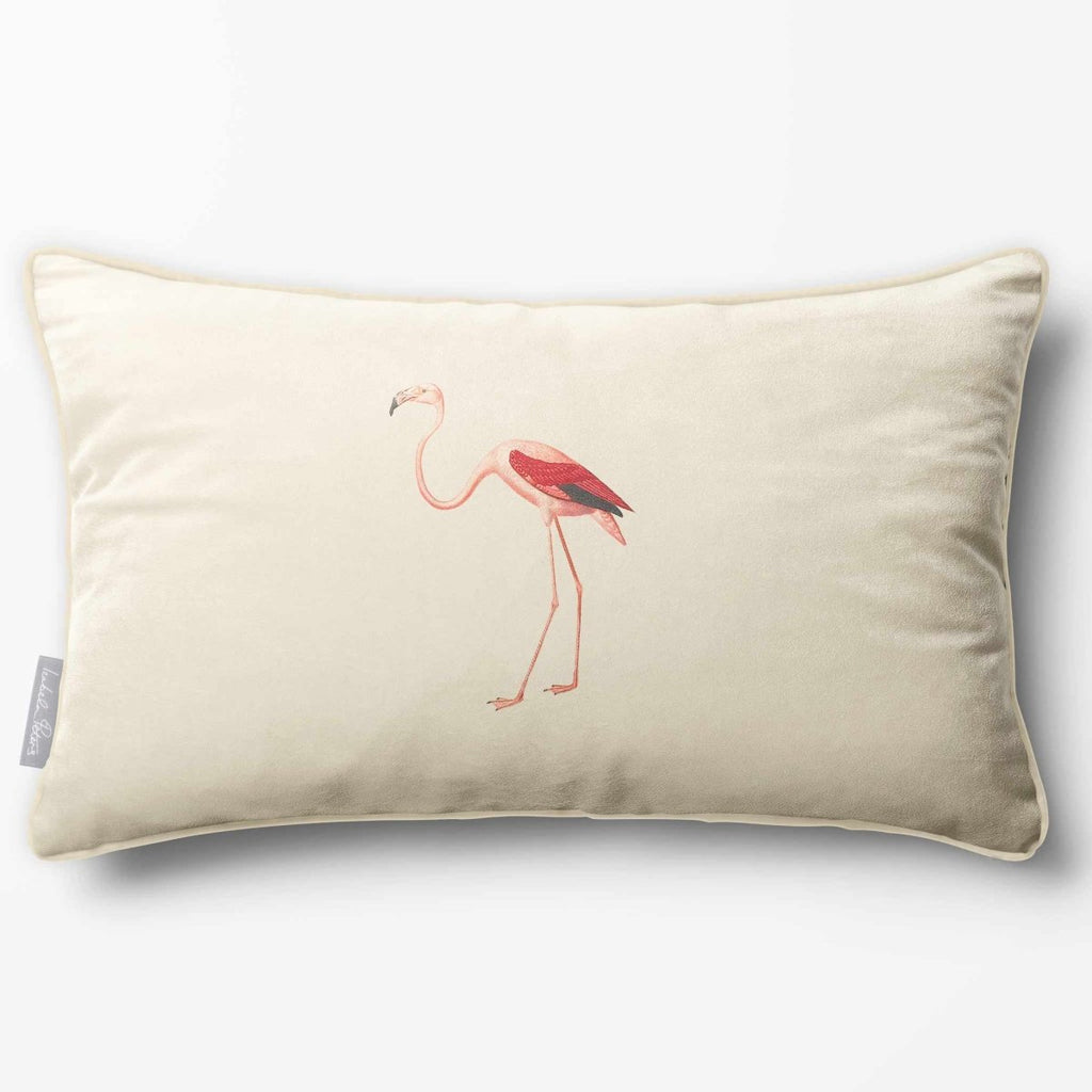 Flamingo | Sustainable Velvet Rectangle Cushion - Ivory Cream 50 x 30 cm Piped by Izabela Peters