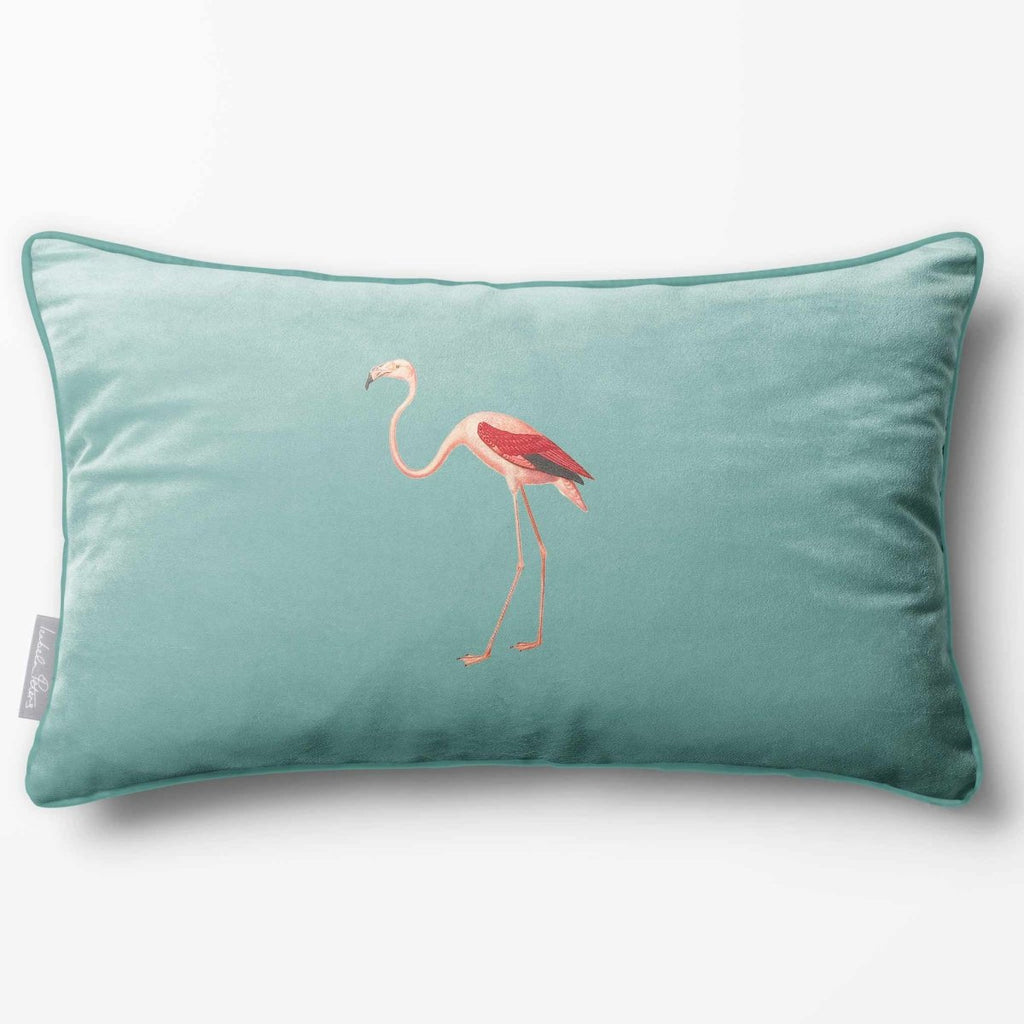 Flamingo | Sustainable Velvet Rectangle Cushion - Blue Surf 50 x 30 cm Piped by Izabela Peters