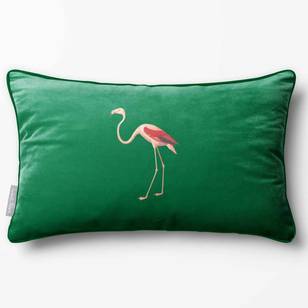 Flamingo | Sustainable Velvet Rectangle Cushion - Emerald Green 50 x 30 cm Piped by Izabela Peters