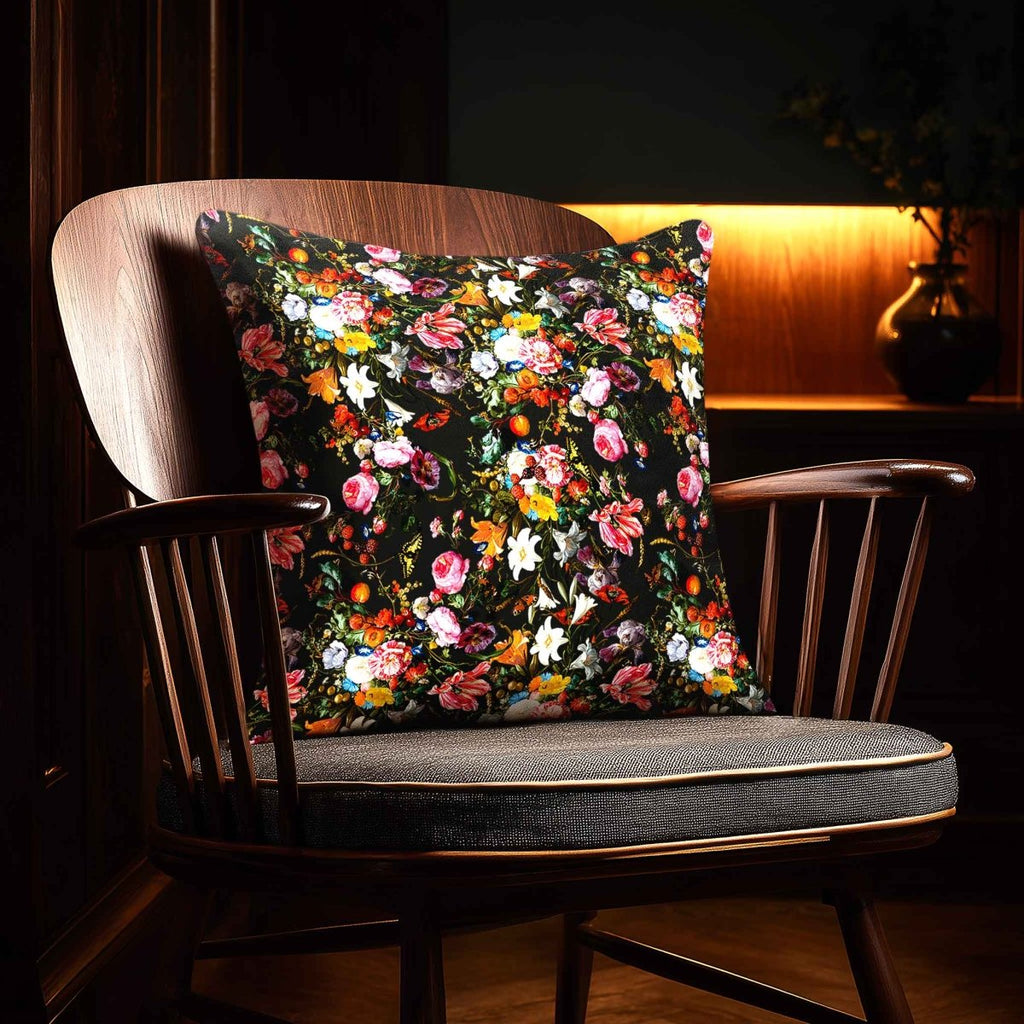 Floral Dream | Sustainable Velvet Cushion - Charcoal 40 x 40 cm Standard by Izabela Peters