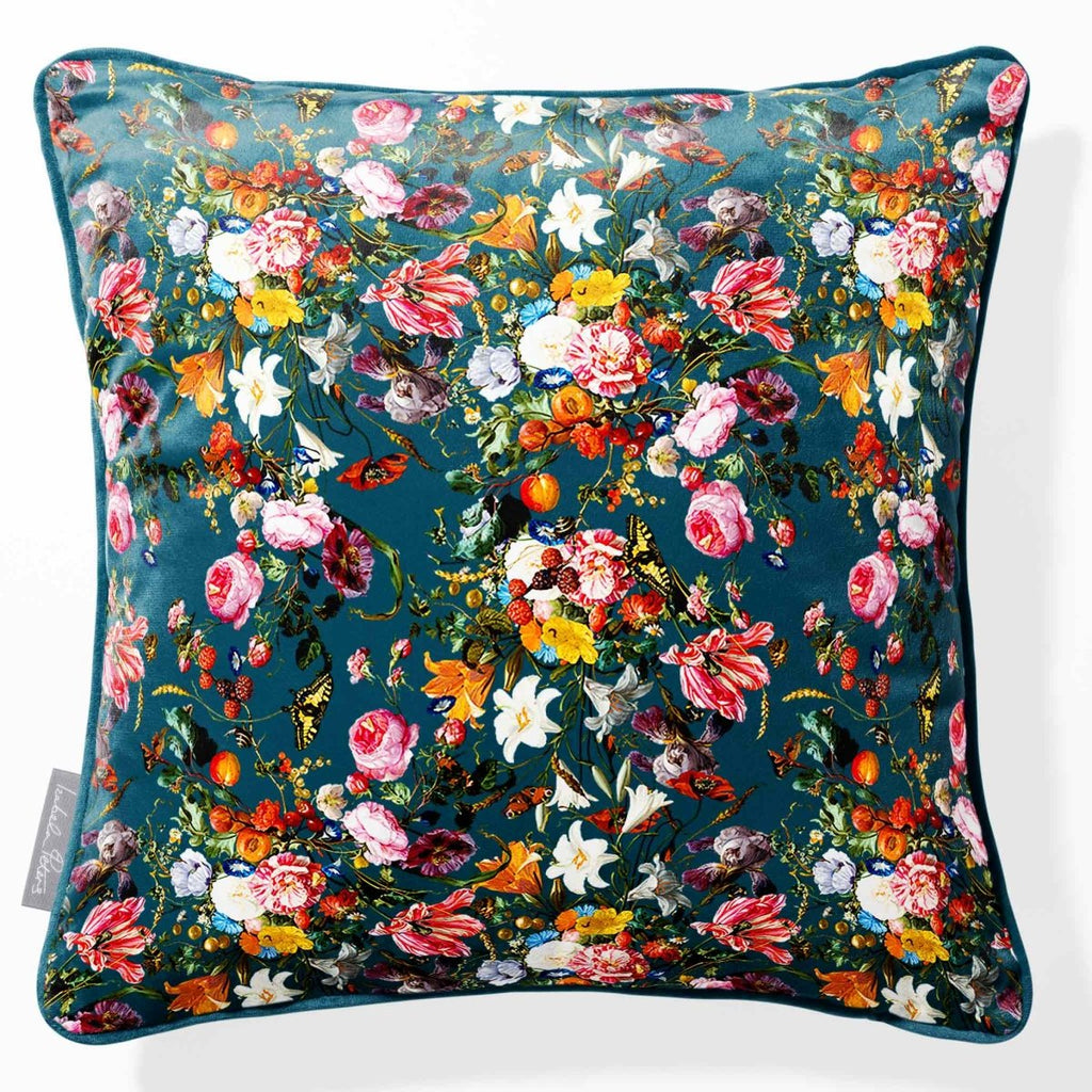 Floral Dream | Sustainable Velvet Cushion - Teal 40 x 40 cm Piped by Izabela Peters