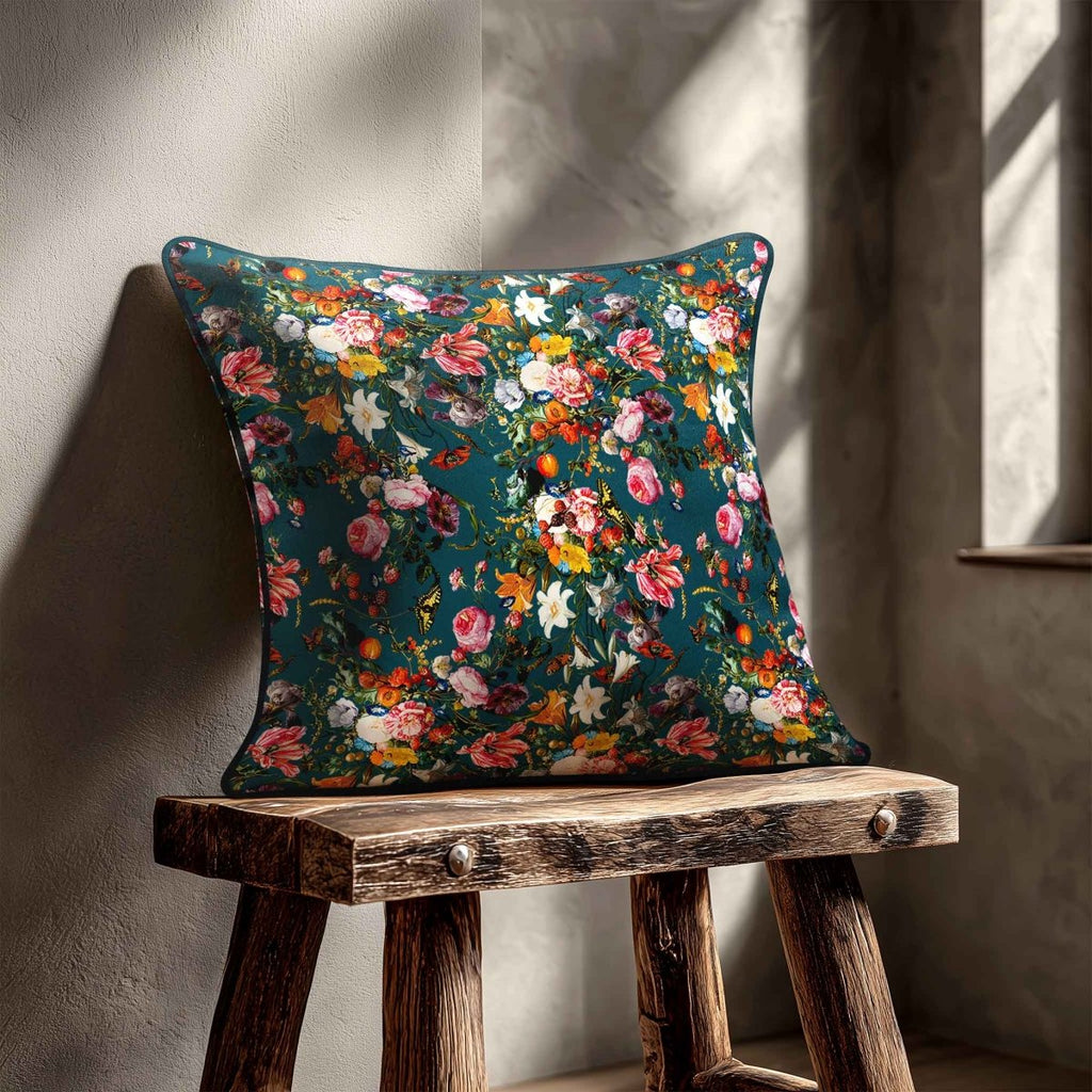 Floral Dream | Sustainable Velvet Cushion - Teal 40 x 40 cm Standard by Izabela Peters