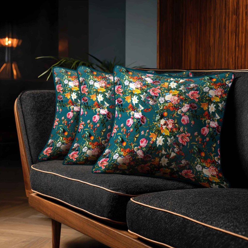 Floral Dream | Sustainable Velvet Cushion - Teal 40 x 40 cm Standard by Izabela Peters