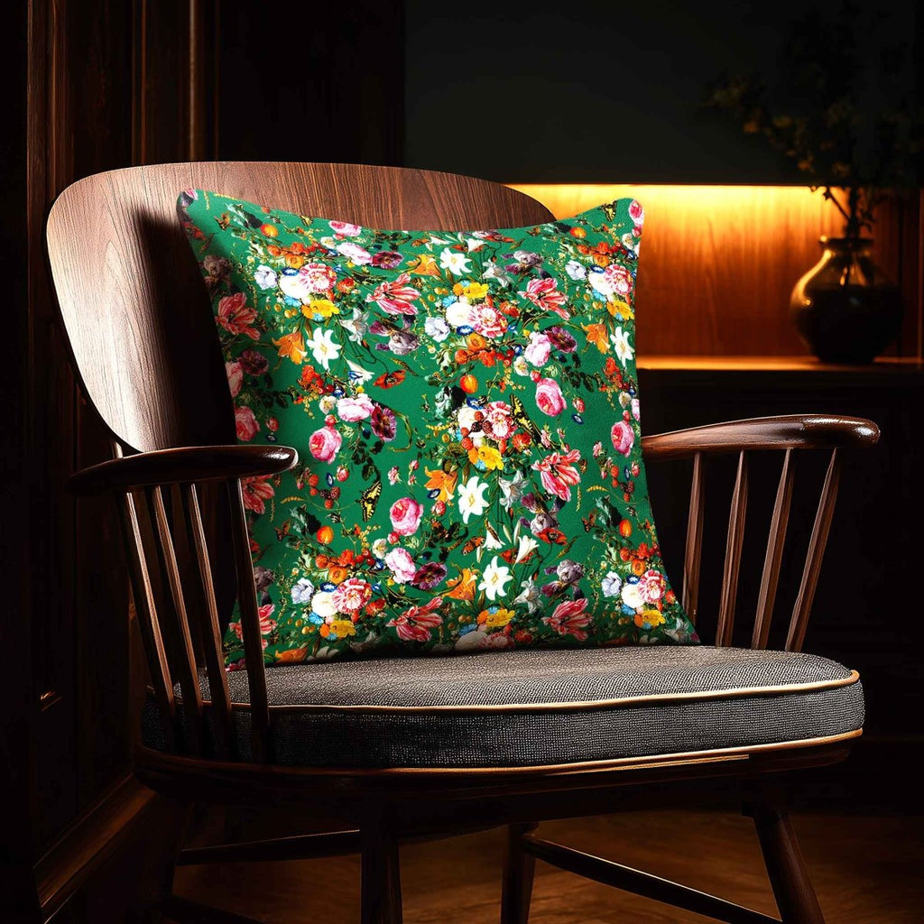 Floral Dream | Sustainable Velvet Cushion - Emerald Green 40 x 40 cm Standard by Izabela Peters
