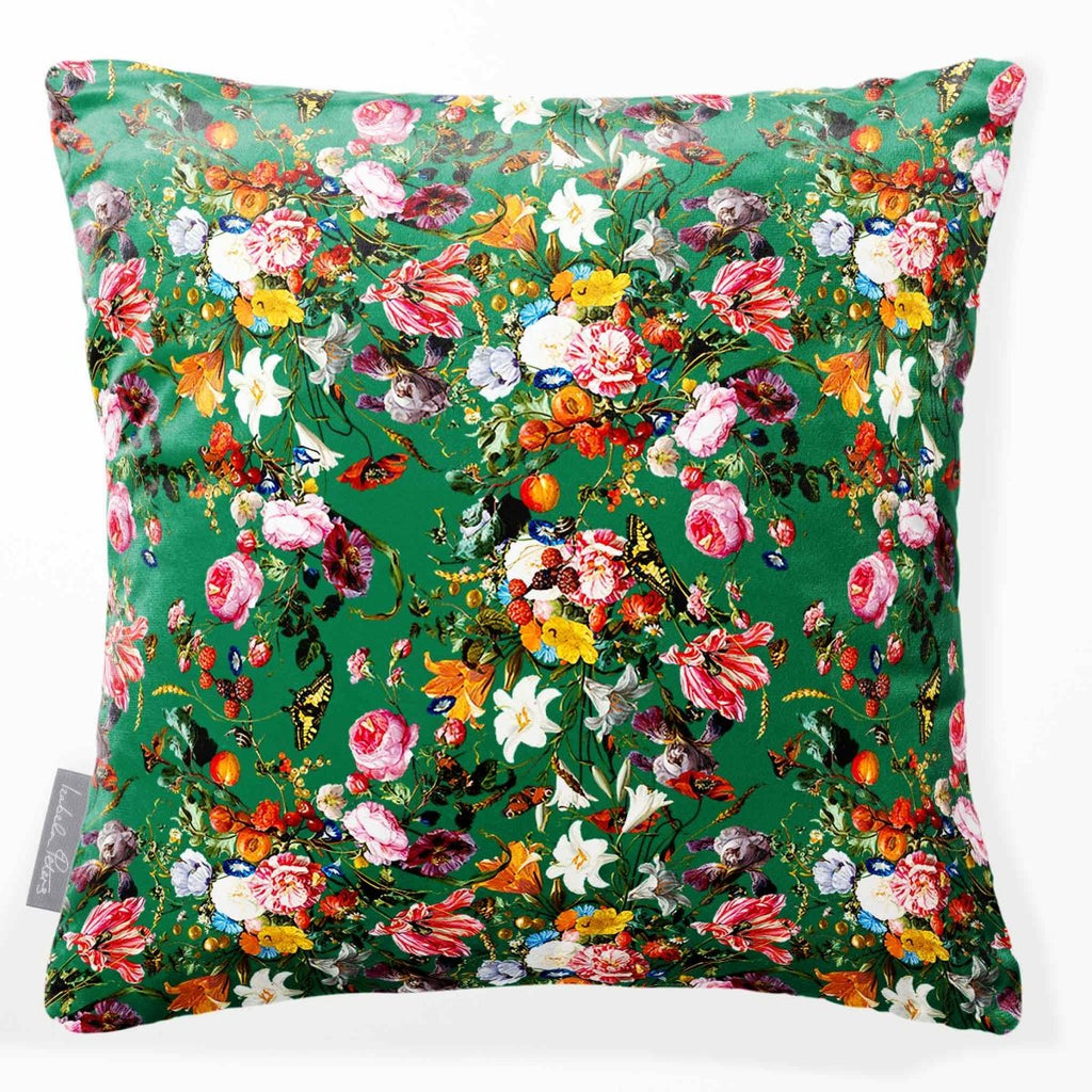 Floral Dream | Sustainable Velvet Cushion - Emerald Green 40 x 40 cm Smooth by Izabela Peters
