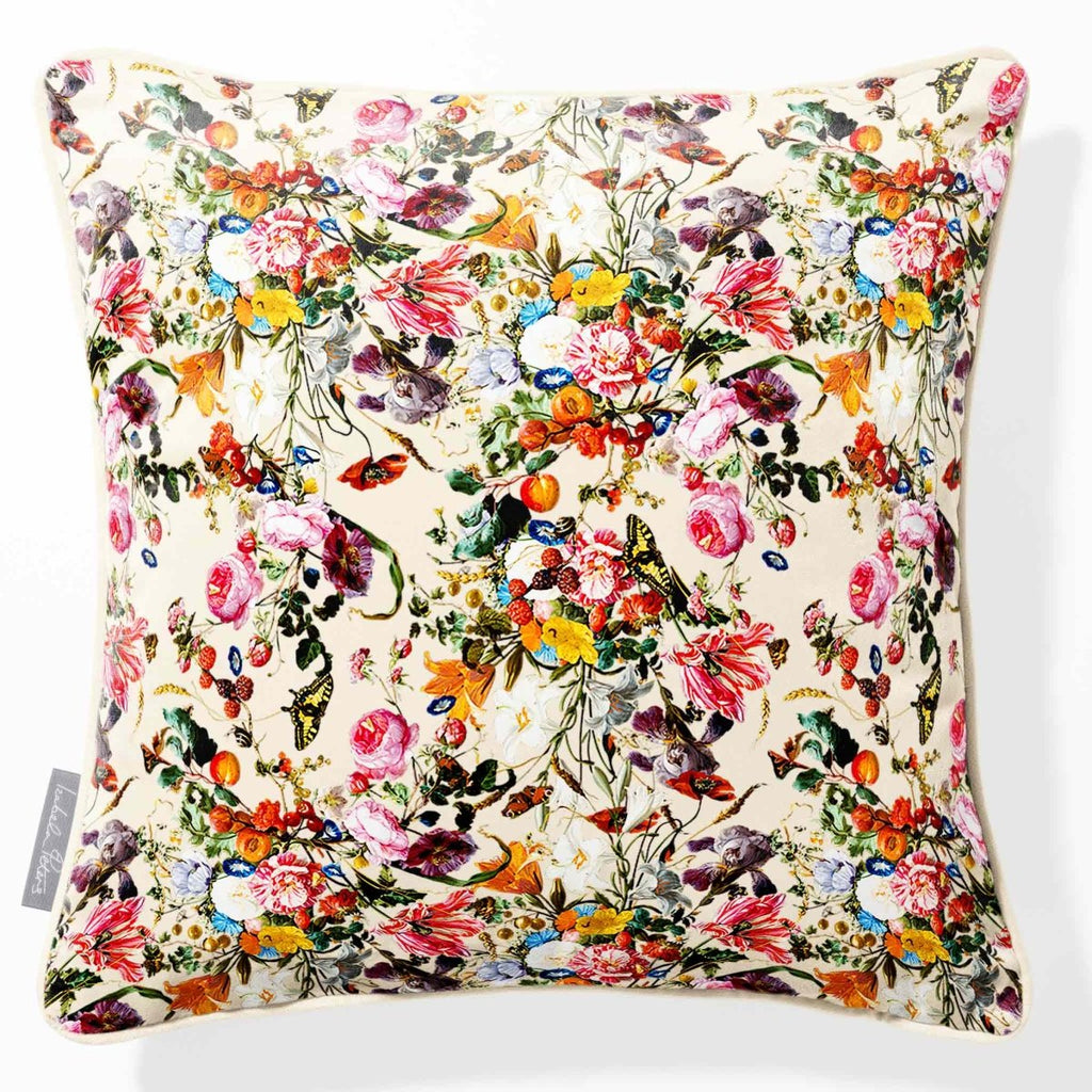 Floral Dream | Sustainable Velvet Cushion - Ivory Cream 40 x 40 cm Piped by Izabela Peters
