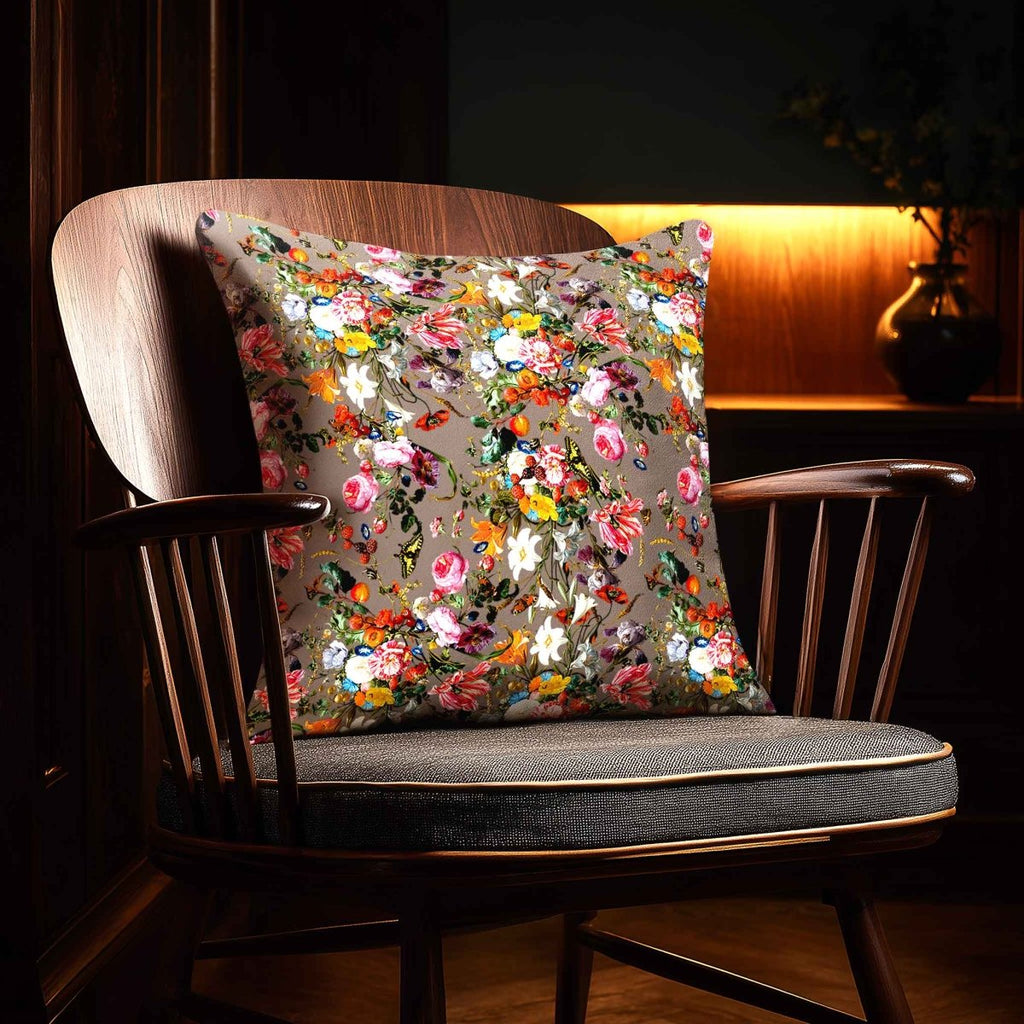 Floral Dream | Sustainable Velvet Cushion - Dovedale Stone 40 x 40 cm Standard by Izabela Peters