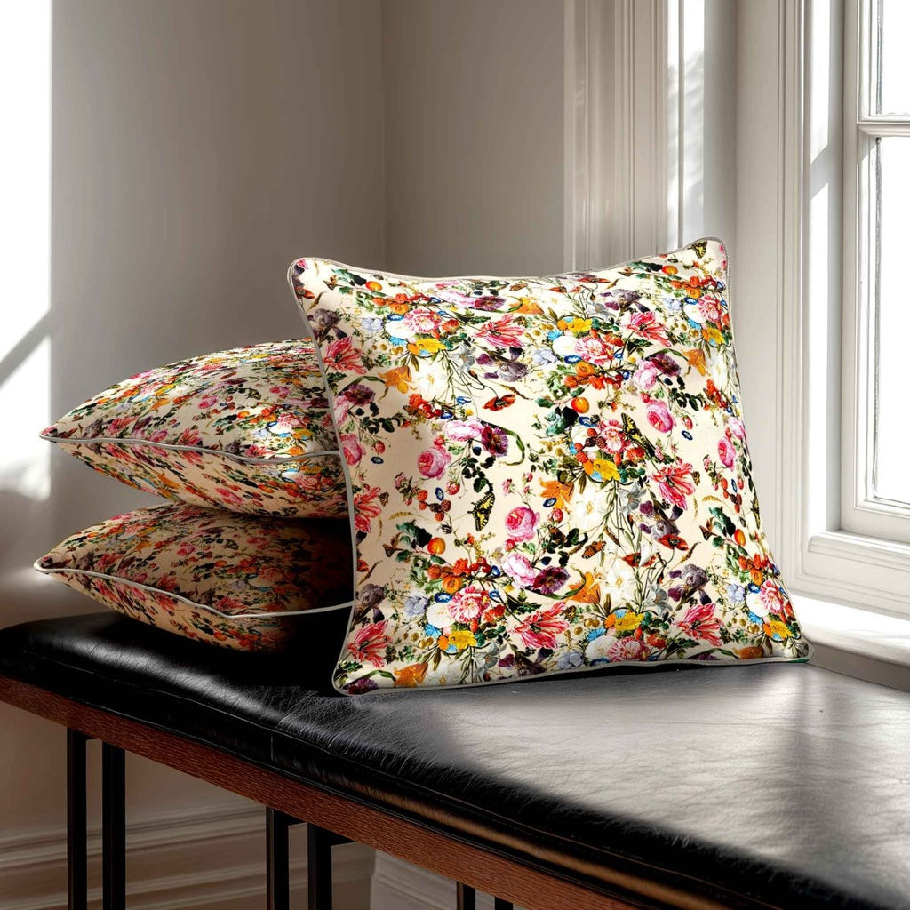 Floral Dream | Sustainable Velvet Cushion - Ivory Cream 40 x 40 cm Standard by Izabela Peters