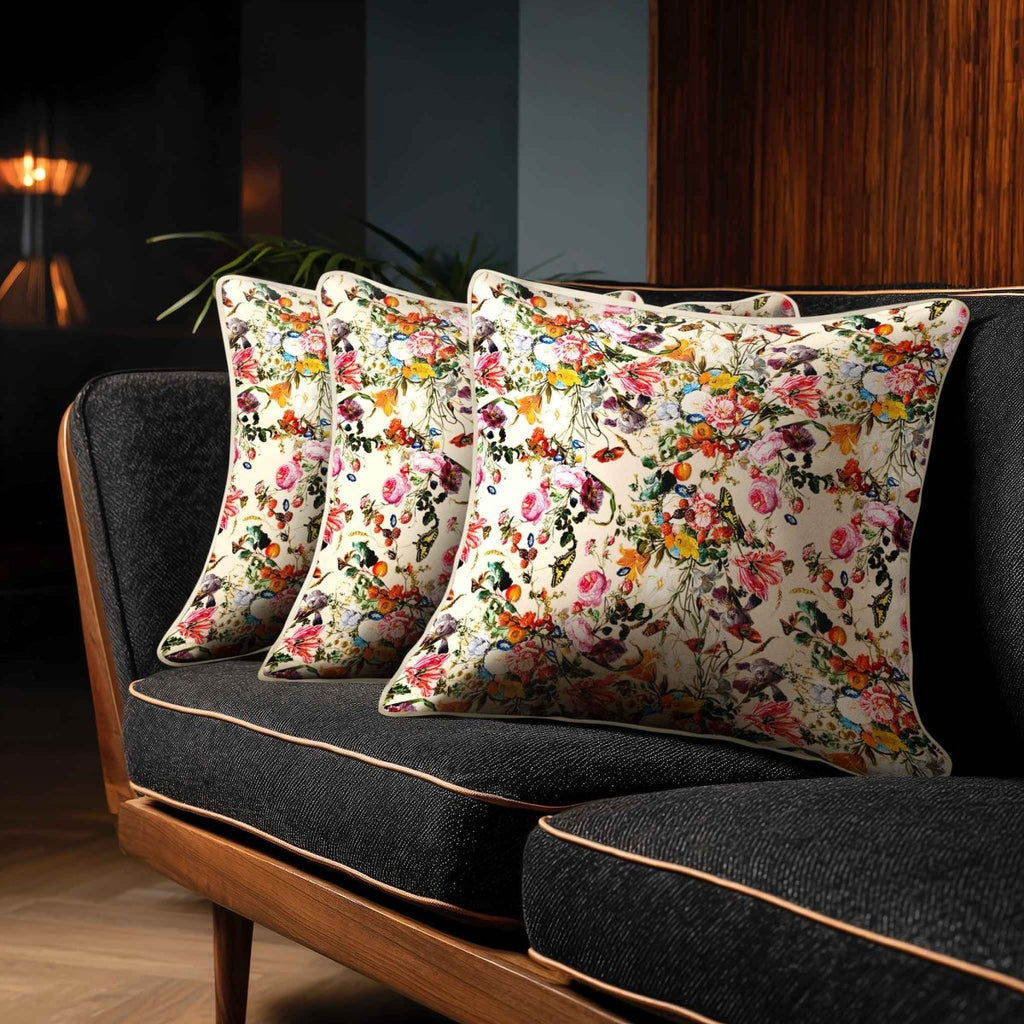 Floral Dream | Sustainable Velvet Cushion - Ivory Cream 40 x 40 cm Standard by Izabela Peters