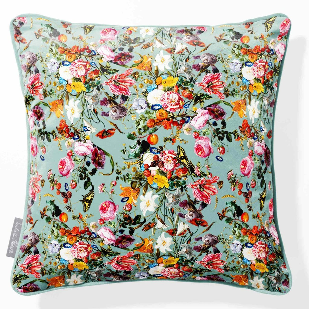 Floral Dream | Sustainable Velvet Cushion - Blue Surf 40 x 40 cm Piped by Izabela Peters