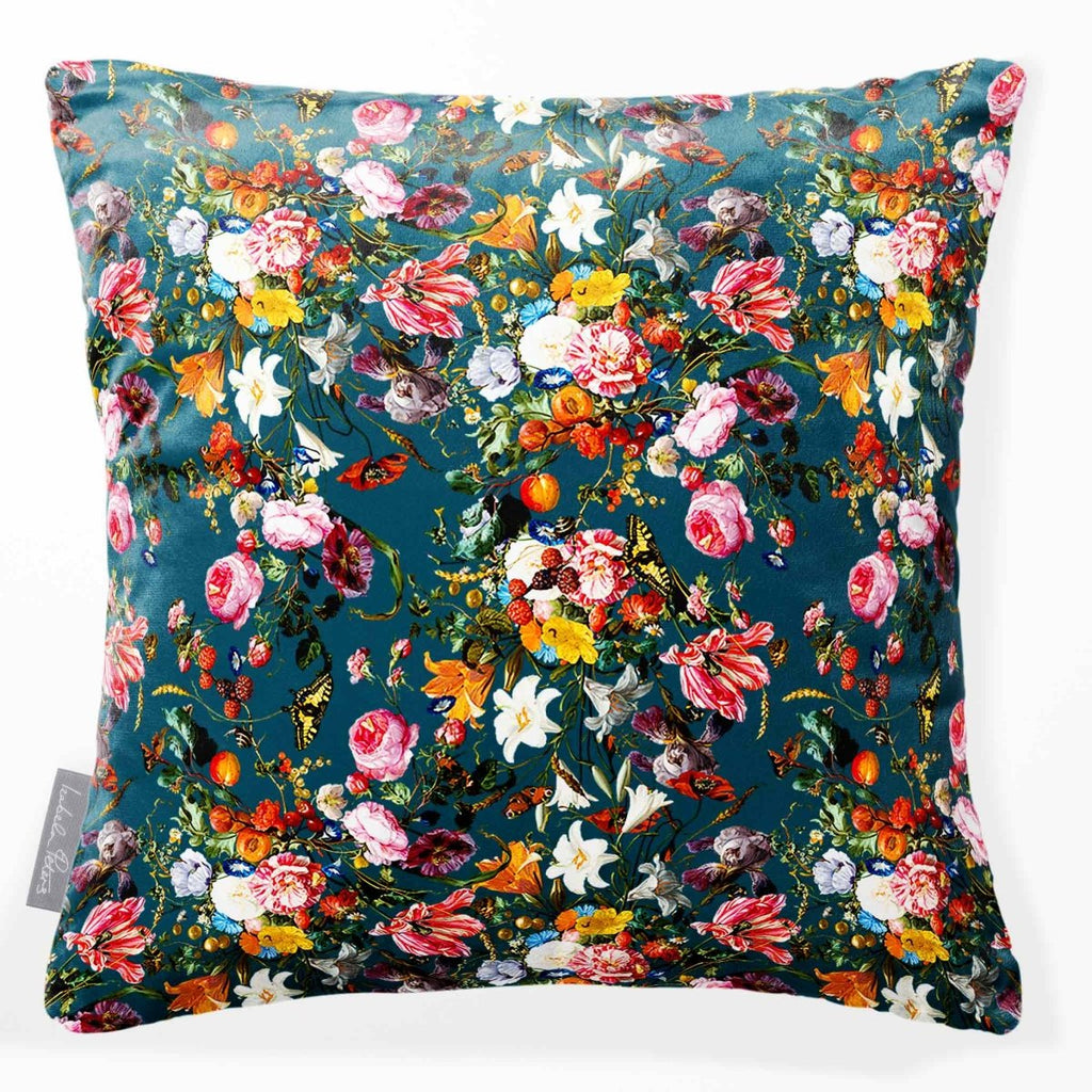 Floral Dream | Sustainable Velvet Cushion - Teal 40 x 40 cm Smooth by Izabela Peters