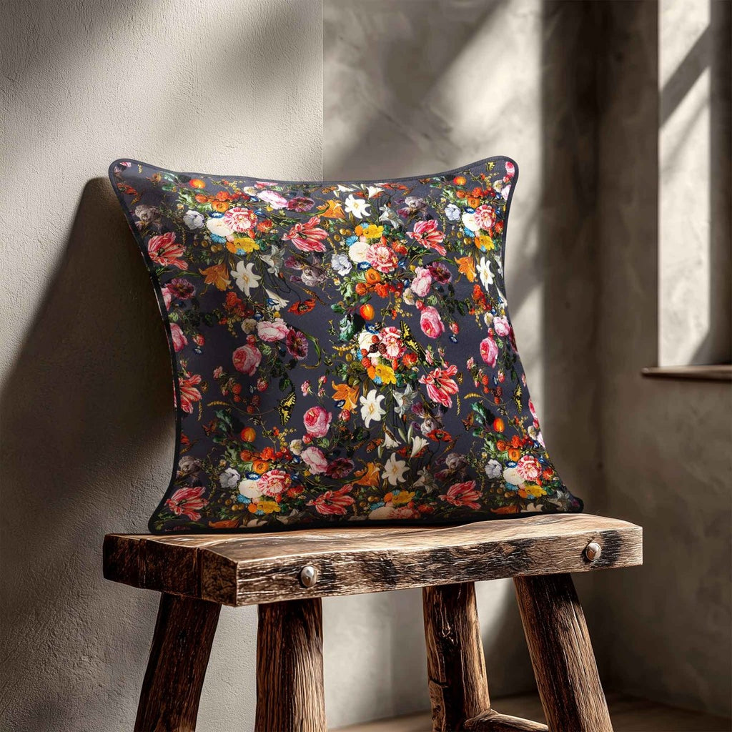 Floral Dream | Sustainable Velvet Cushion - Graphite 40 x 40 cm Standard by Izabela Peters