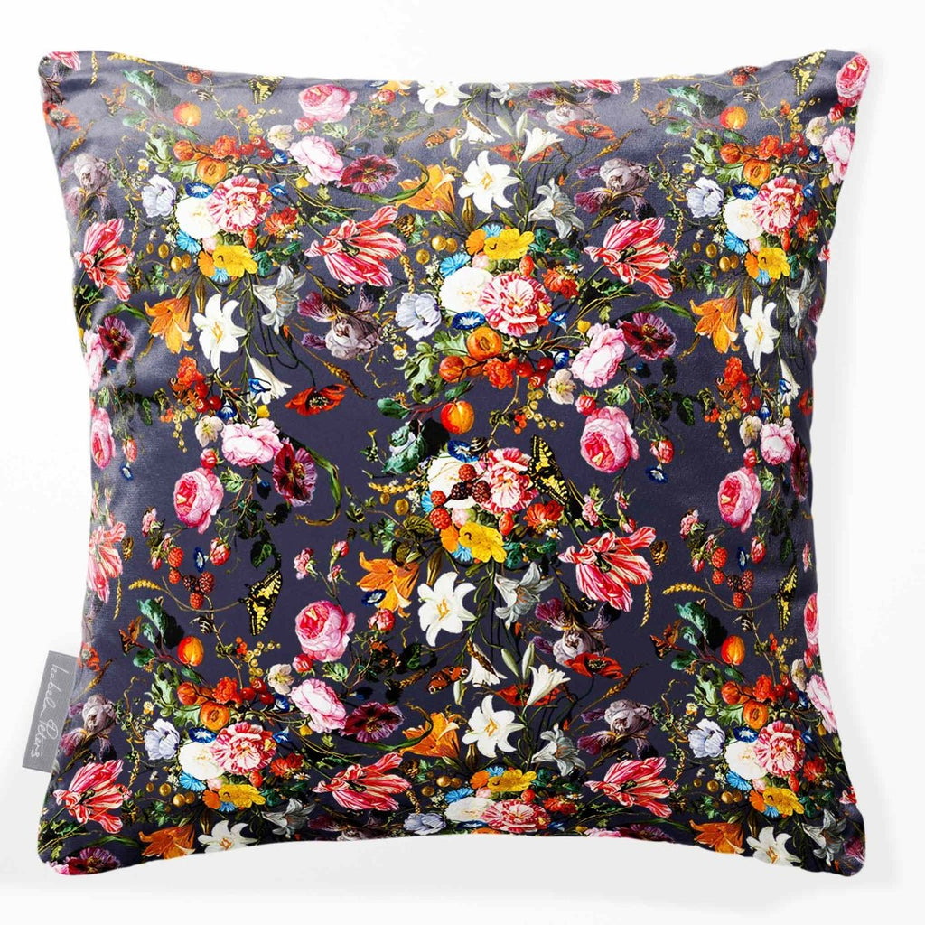Floral Dream | Sustainable Velvet Cushion - Graphite 40 x 40 cm Smooth by Izabela Peters