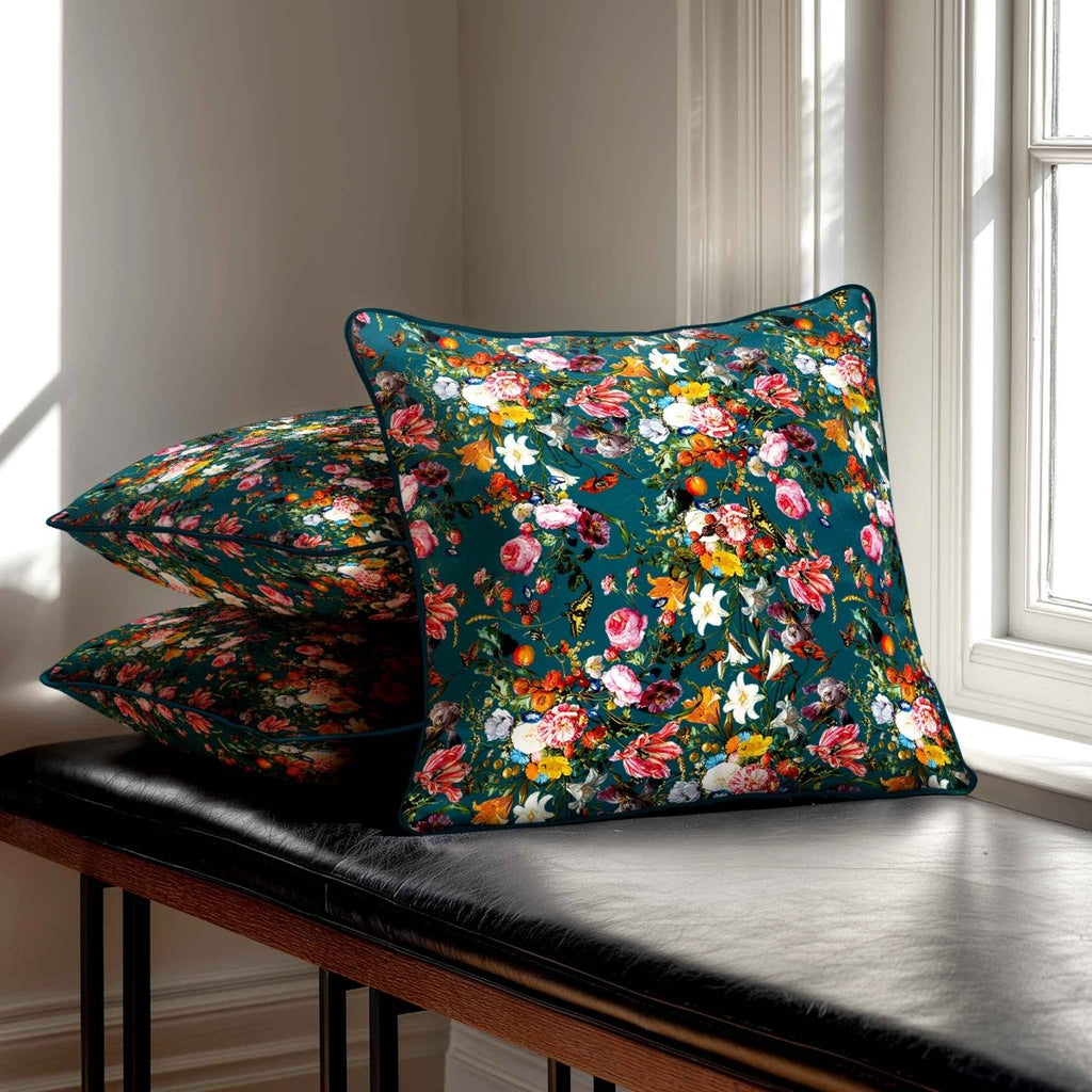 Floral Dream | Sustainable Velvet Cushion - Teal 40 x 40 cm Standard by Izabela Peters