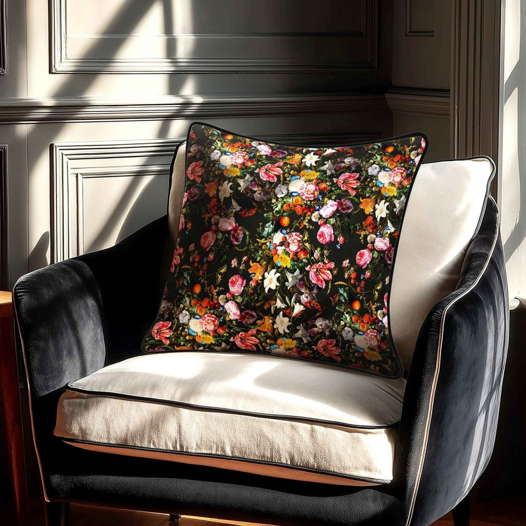 Floral Dream | Sustainable Velvet Cushion - Charcoal 40 x 40 cm Standard by Izabela Peters