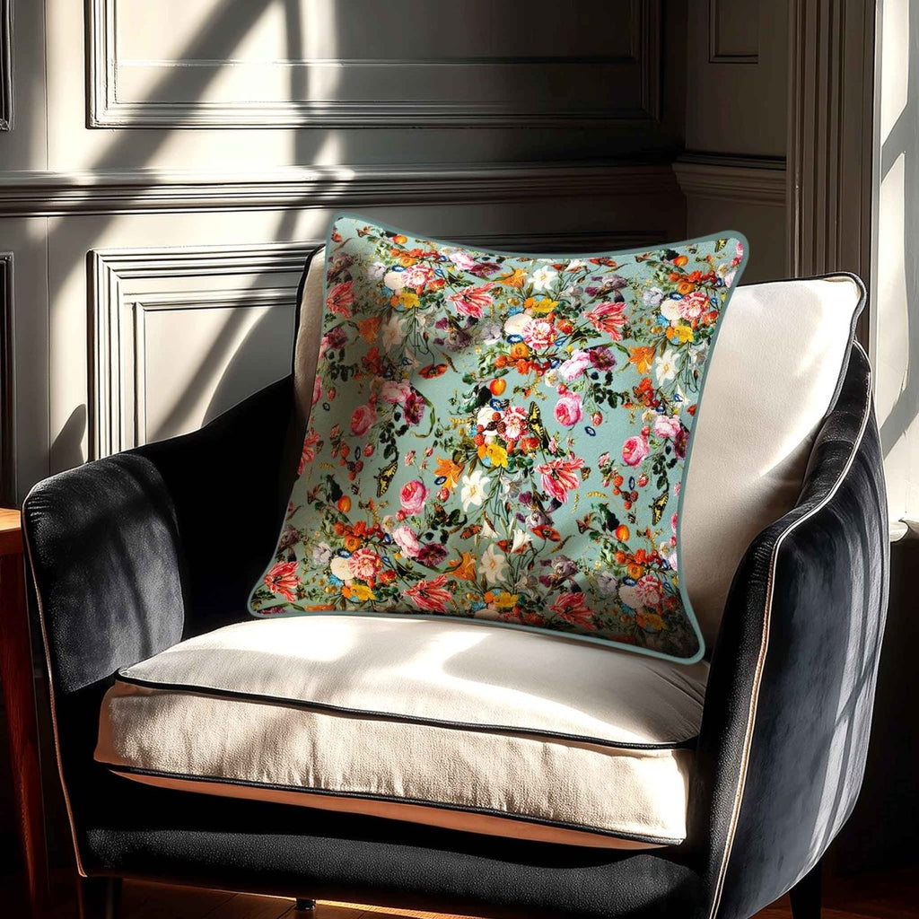 Floral Dream | Sustainable Velvet Cushion - Blue Surf 40 x 40 cm Standard by Izabela Peters