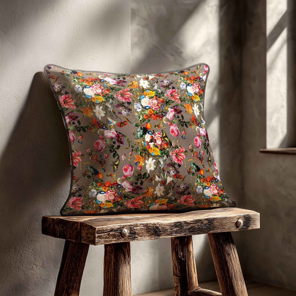 Floral Dream | Sustainable Velvet Cushion - Dovedale Stone 40 x 40 cm Standard by Izabela Peters