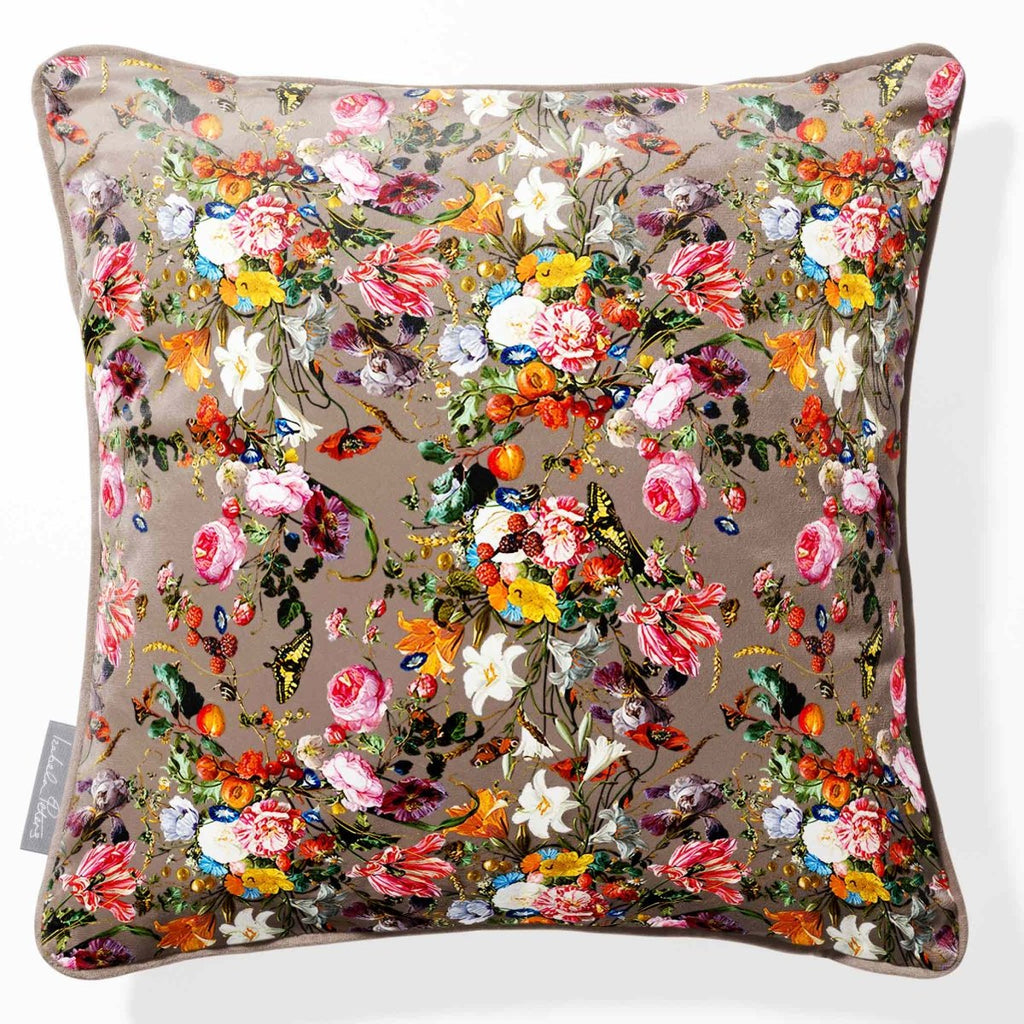 Floral Dream | Sustainable Velvet Cushion - Dovedale Stone 40 x 40 cm Piped by Izabela Peters