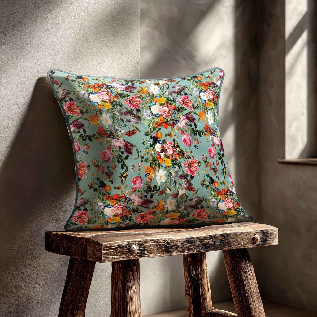 Floral Dream | Sustainable Velvet Cushion - Blue Surf 40 x 40 cm Standard by Izabela Peters