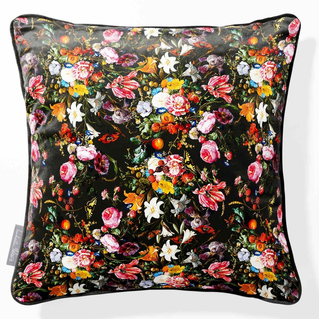Floral Dream | Sustainable Velvet Cushion - Charcoal 40 x 40 cm Piped by Izabela Peters