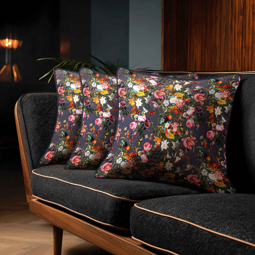 Floral Dream | Sustainable Velvet Cushion - Graphite 40 x 40 cm Standard by Izabela Peters