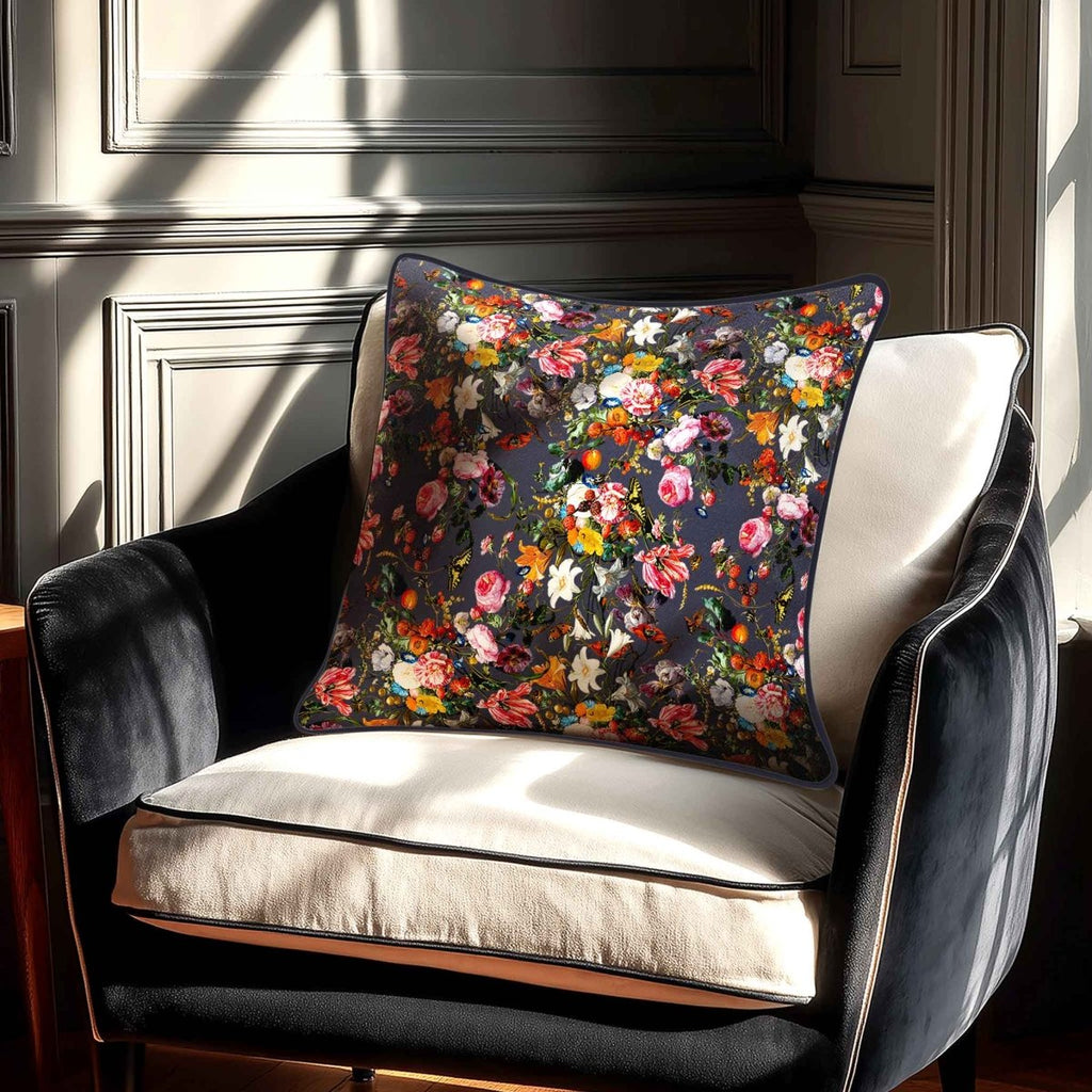 Floral Dream | Sustainable Velvet Cushion - Graphite 40 x 40 cm Standard by Izabela Peters