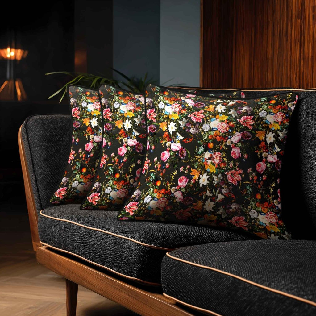 Floral Dream | Sustainable Velvet Cushion - Charcoal 40 x 40 cm Standard by Izabela Peters