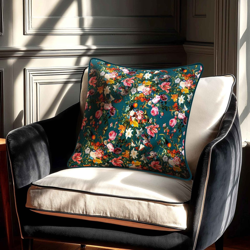 Floral Dream | Sustainable Velvet Cushion - Teal 40 x 40 cm Standard by Izabela Peters