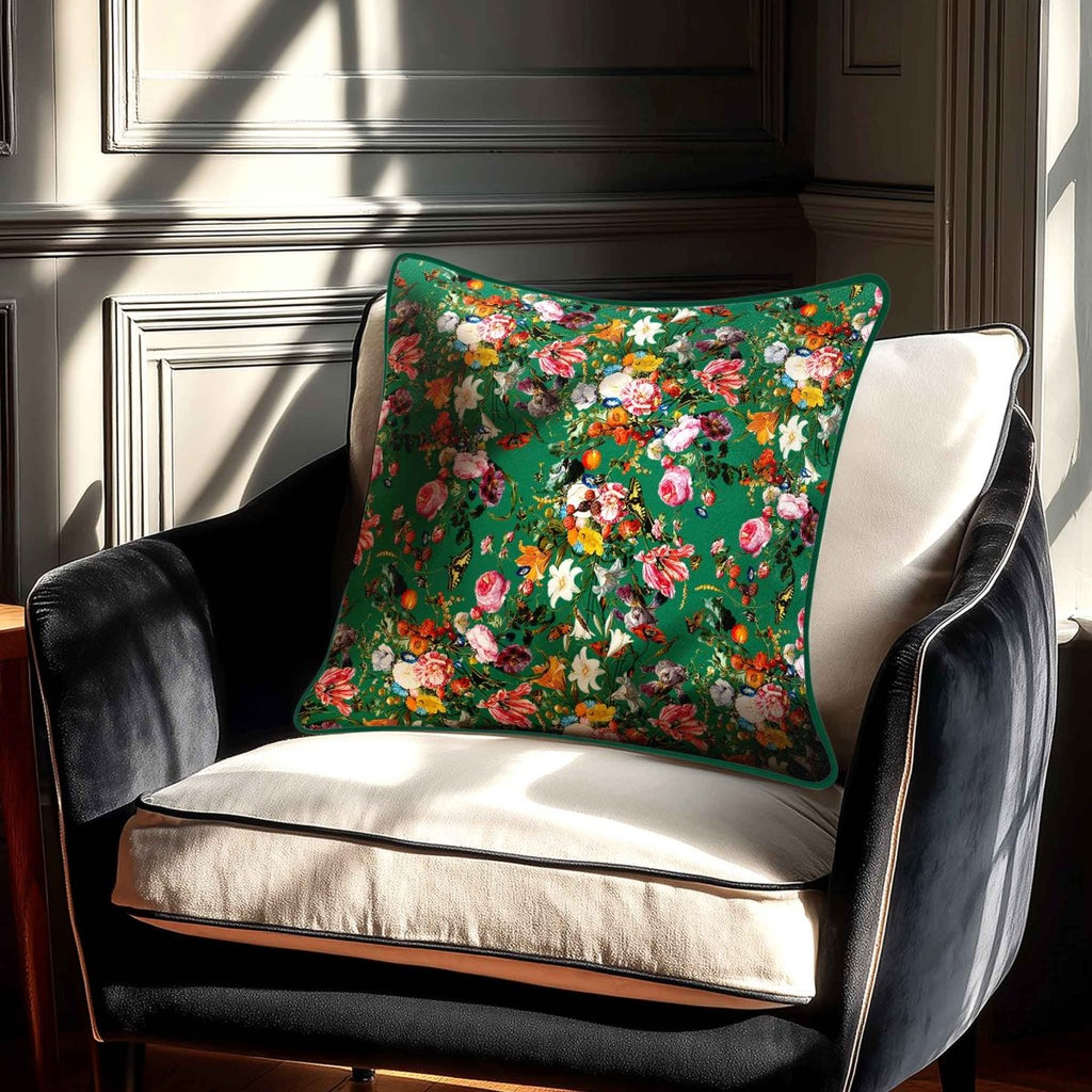 Floral Dream | Sustainable Velvet Cushion - Emerald Green 40 x 40 cm Standard by Izabela Peters