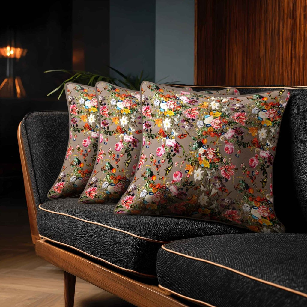 Floral Dream | Sustainable Velvet Cushion - Dovedale Stone 40 x 40 cm Standard by Izabela Peters