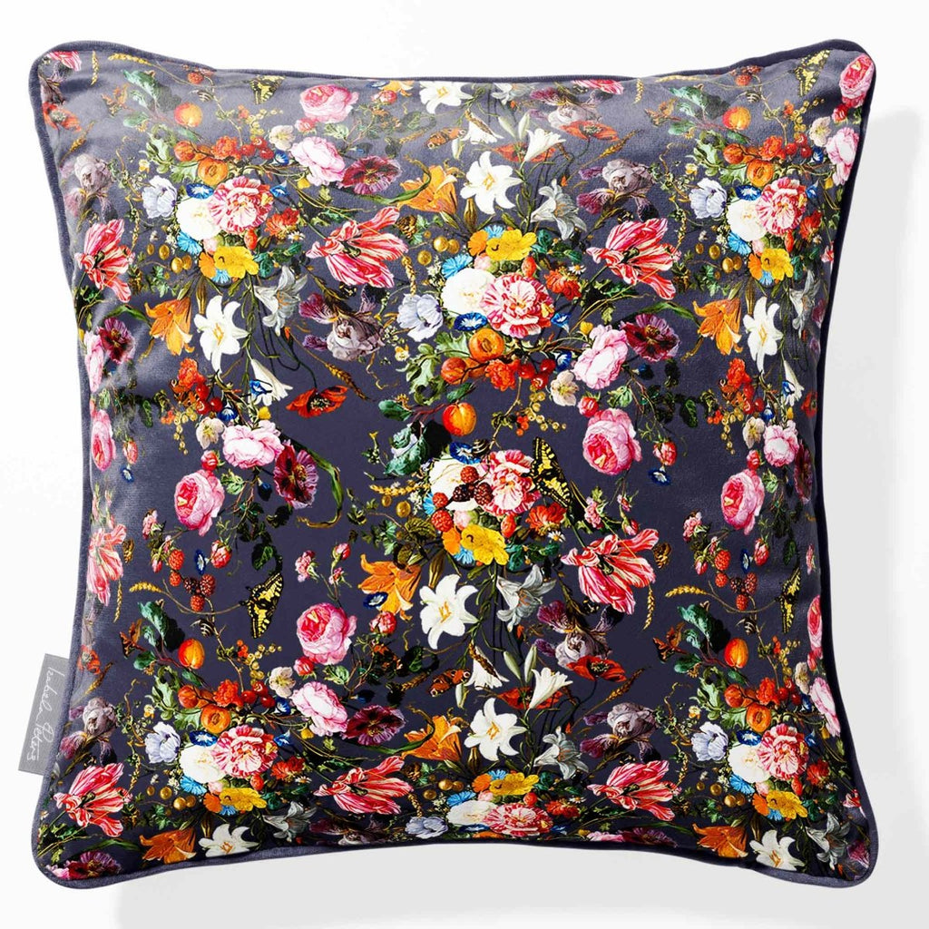 Floral Dream | Sustainable Velvet Cushion - Graphite 40 x 40 cm Piped by Izabela Peters