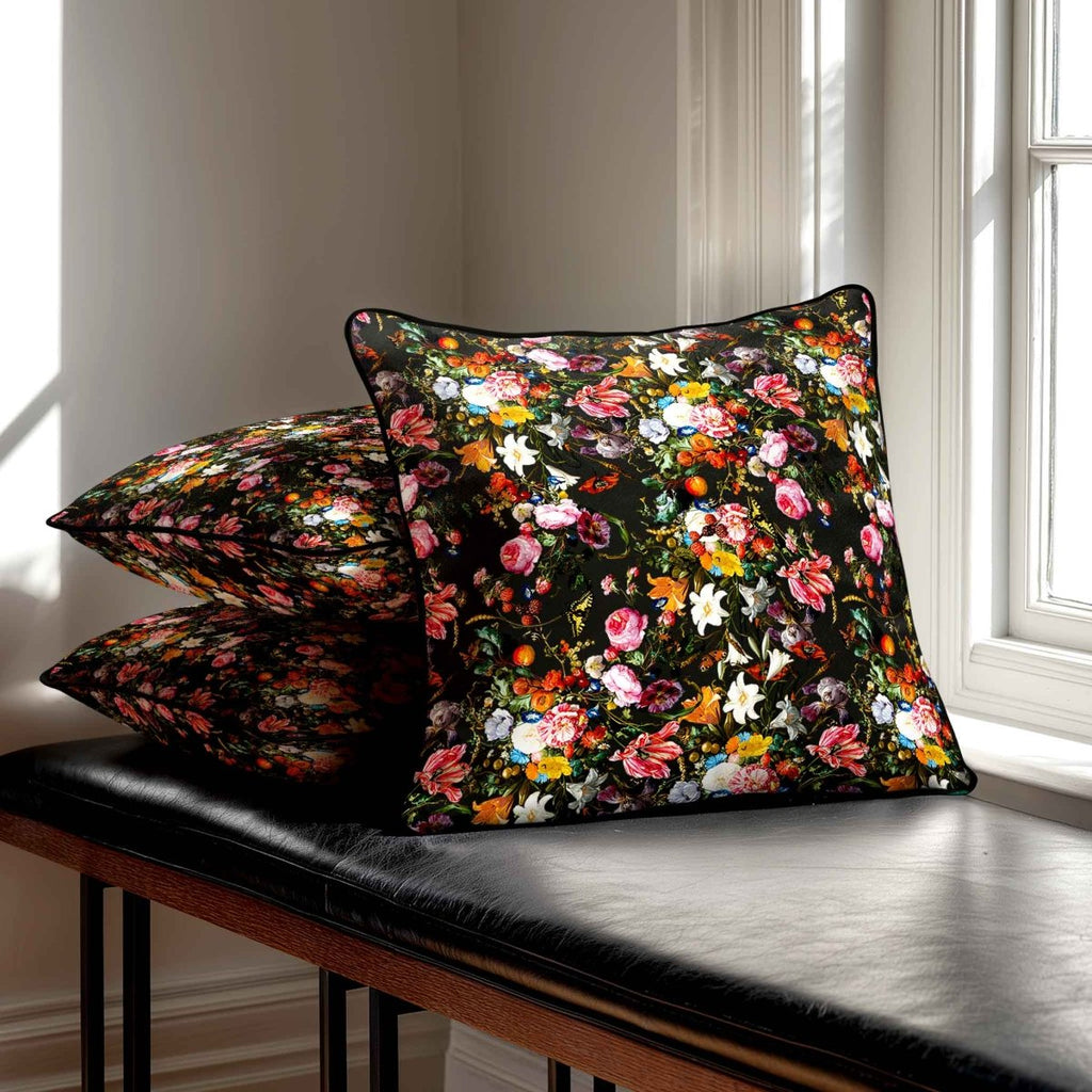 Floral Dream | Sustainable Velvet Cushion - Charcoal 40 x 40 cm Standard by Izabela Peters