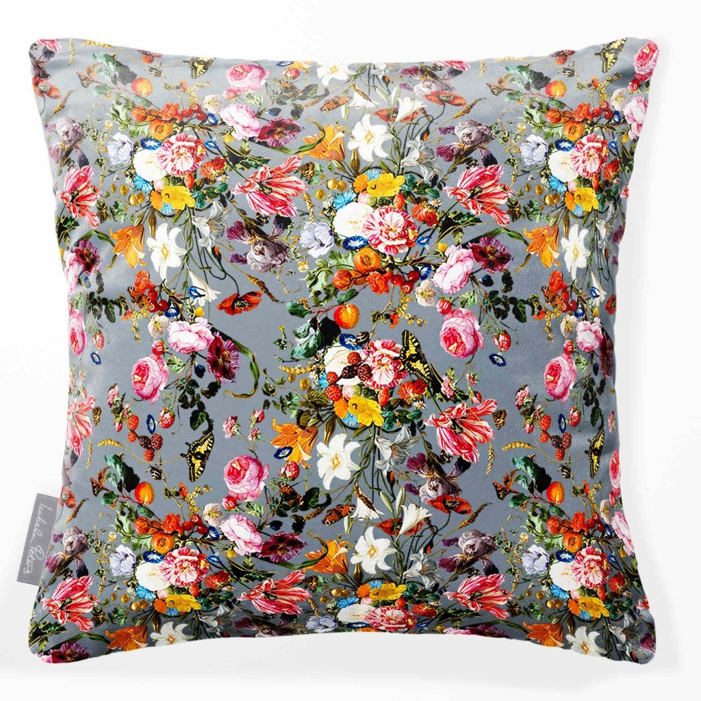 Floral Dream | Sustainable Velvet Cushion - French Grey 40 x 40 cm Smooth by Izabela Peters