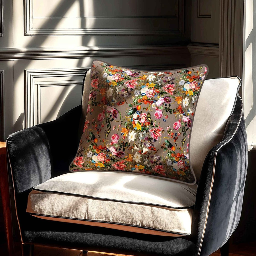 Floral Dream | Sustainable Velvet Cushion - Dovedale Stone 40 x 40 cm Standard by Izabela Peters