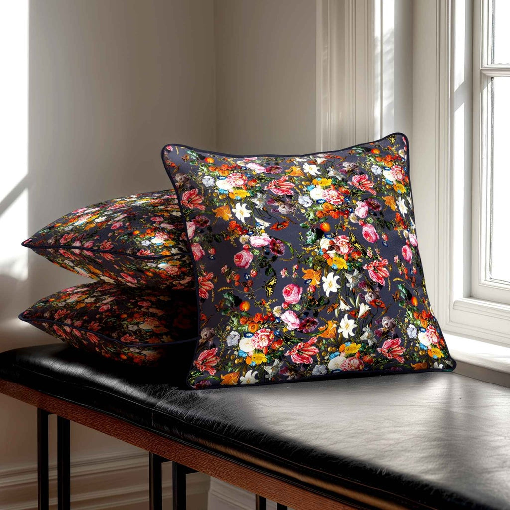 Floral Dream | Sustainable Velvet Cushion - Graphite 40 x 40 cm Standard by Izabela Peters
